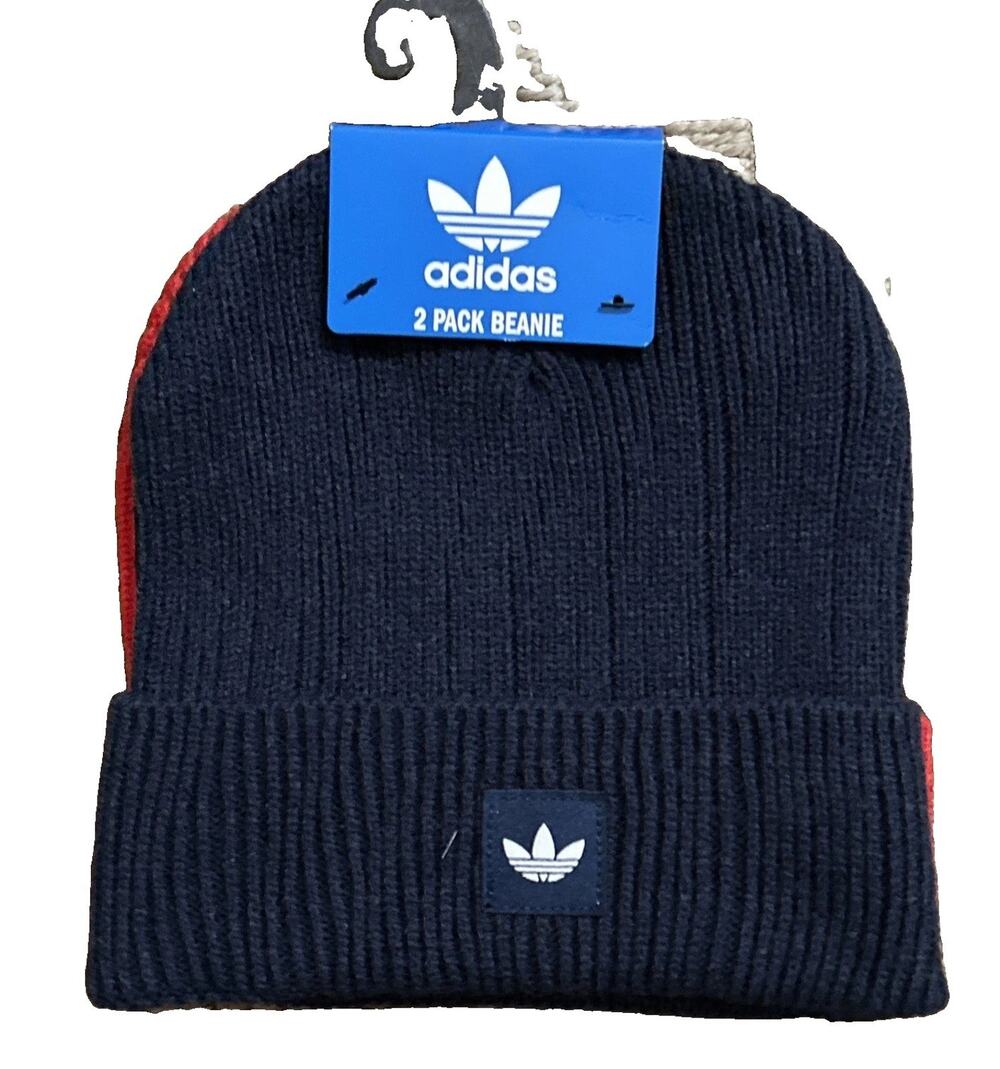 Adidas Men’s 2 Pack Fold Brim Beanies Night Indigo & Better Scarlet NWT NEW!